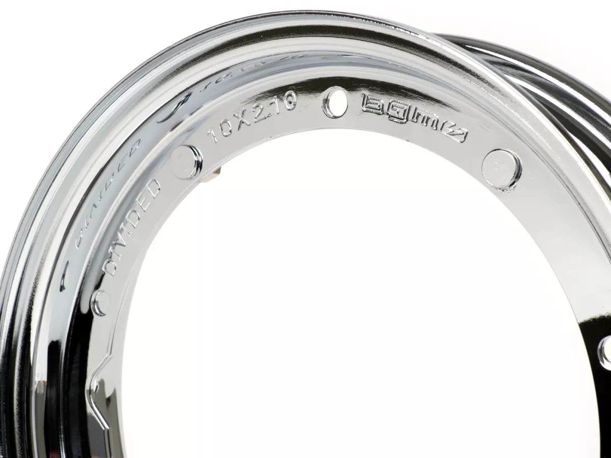 Velg -BGM ORIGINAL 2.10-10 inch staal V2.0 - Vespa (type PX) - Vespa Smallframe V50, 50N, Special, PV, ET3, PK50-125 (S/XL/XL2), Largeframe PX, T5, Sprint, Rally, GT/GTR, LML Star, Deluxe - Chroom