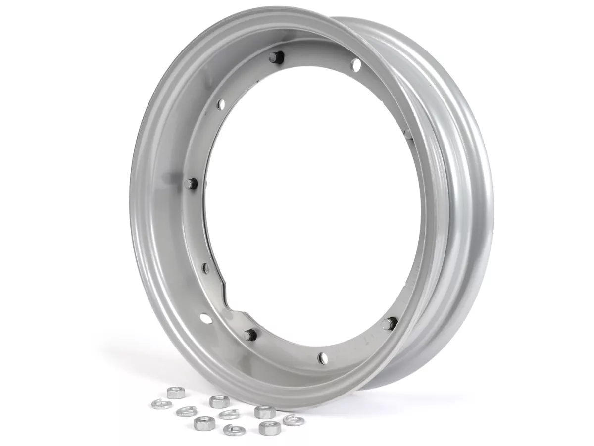 Wheel rim -PIAGGIO 2.10-10 inch, steel - Vespa (type PX) - Vespa Smallframe V50, 50N, Special, PV, ET3, PK50-125 (S/XL/XL2), Largeframe PX, T5, Sprint, Rally, GT/GTR, LML Star, Deluxe - grey