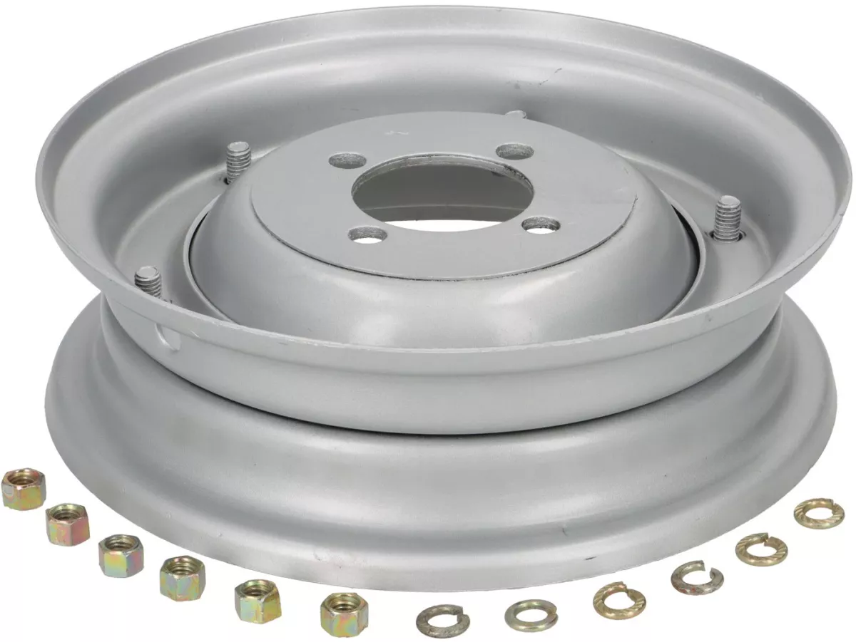 Wheel -OEM QUALITY 2.10-8 inch, steel- Vespa (type 4 hole inside) - Wideframe V1-15, V30-33, VU, VM, VN, VNA, VNB, VB, VBA, VBB, Hoffmann, ACMA - Gray
