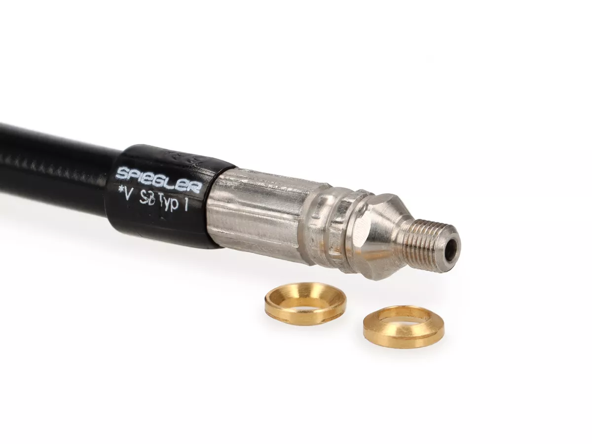 Ombyggnadssats bromspump semi-hydraulisk -GRIMECA- Vespa PK, PX, T5 125cc, Cosa - inkl. huvudbromscylinder Ø13mm, bromskabel, bromsledning Spiegler Modular - svart