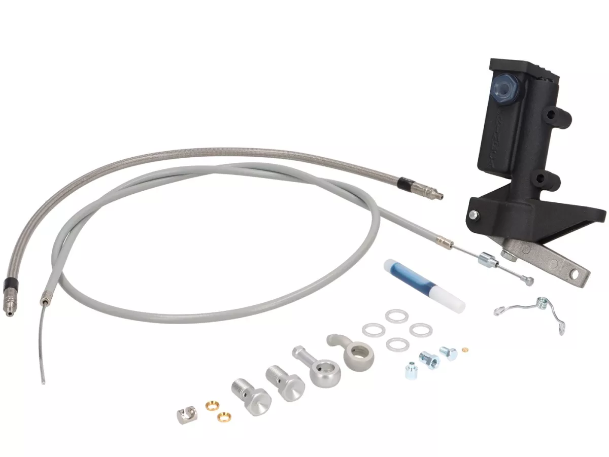 Kit de conversión bomba de freno semihidráulica -GRIMECA- Vespa PK, PX, T5 125cc, Cosa - incl. cilindro maestro de freno Ø13mm, cable de freno, latiguillo de freno Spiegler Modular - Plata