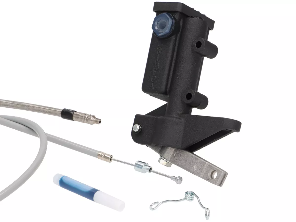 Kit de conversión bomba de freno semihidráulica -GRIMECA- Vespa PK, PX, T5 125cc, Cosa - incl. cilindro maestro de freno Ø13mm, cable de freno, latiguillo de freno Spiegler Modular - Plata
