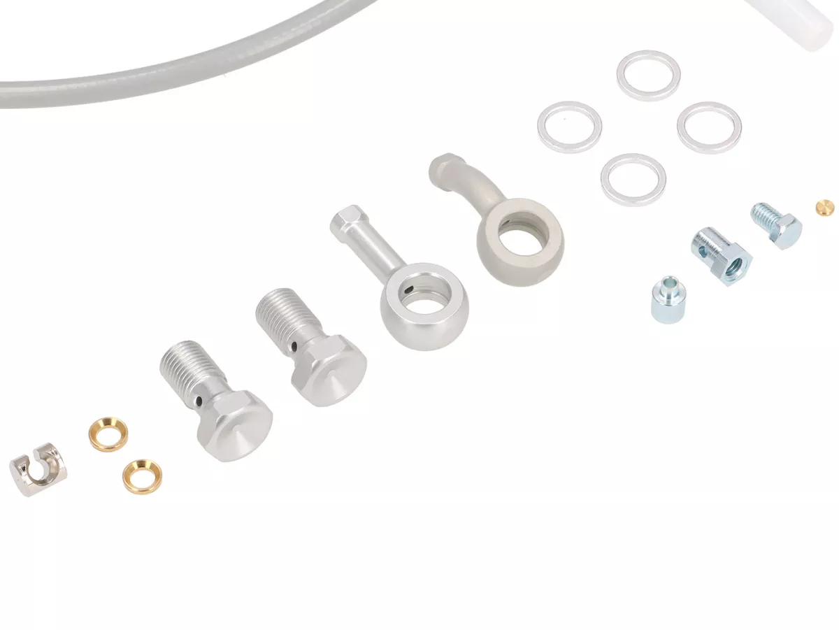 Kit de conversión bomba de freno semihidráulica -GRIMECA- Vespa PK, PX, T5 125cc, Cosa - incl. cilindro maestro de freno Ø13mm, cable de freno, latiguillo de freno Spiegler Modular - Plata