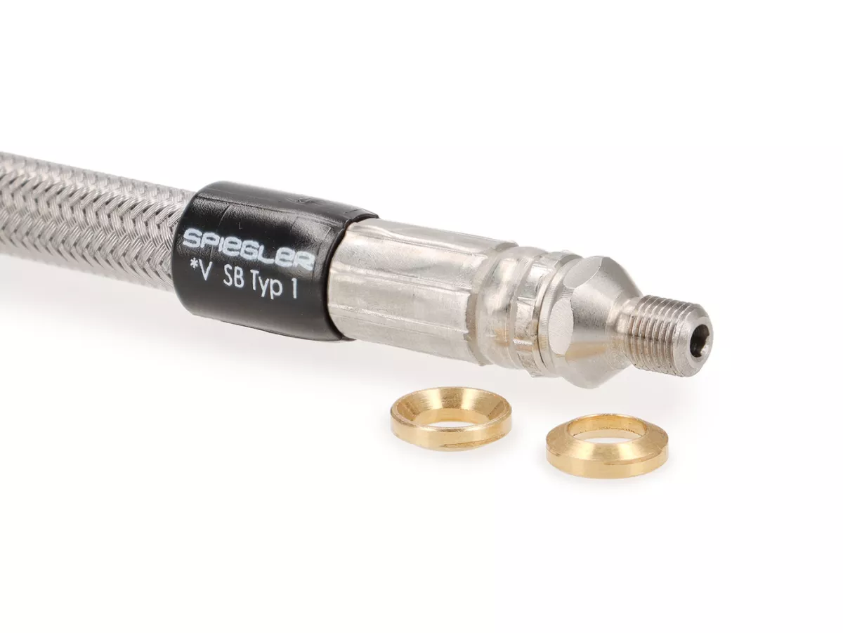 Kit de conversión bomba de freno semihidráulica -GRIMECA- Vespa PK, PX, T5 125cc, Cosa - incl. cilindro maestro de freno Ø13mm, cable de freno, latiguillo de freno Spiegler Modular - Plata