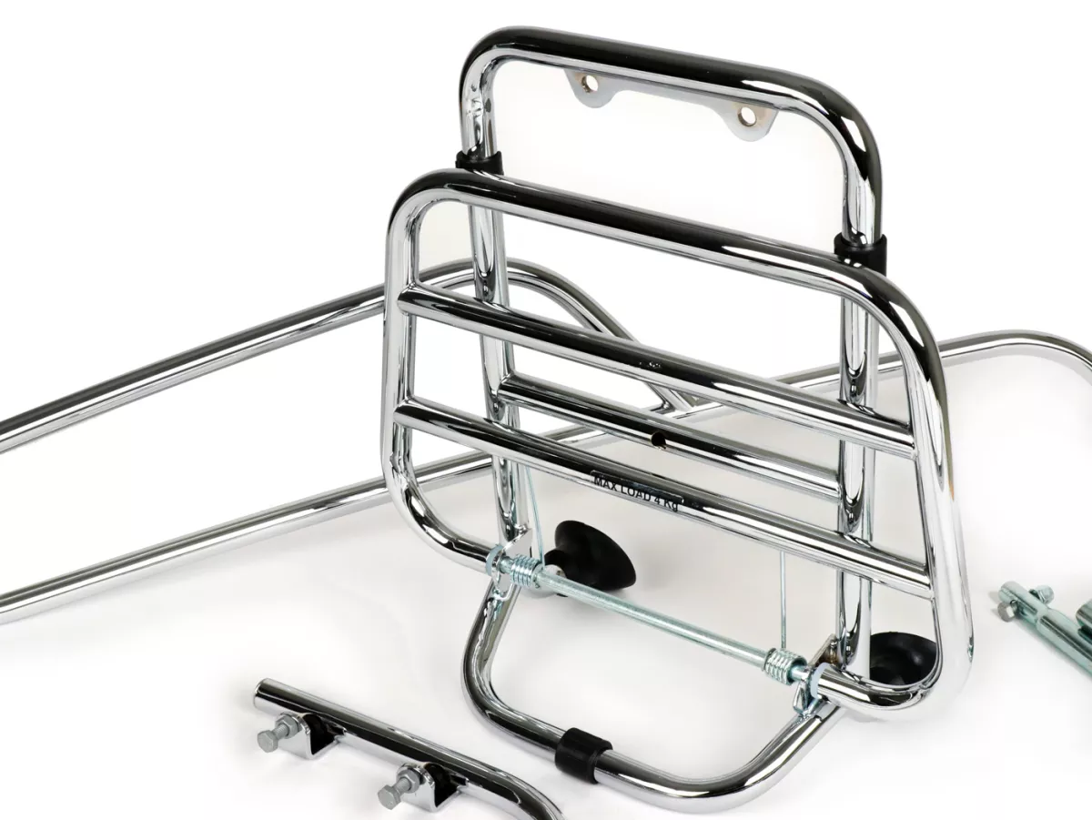 Chroomkit incl. bumper, valbeugel achter en opklapbaar bagagerek voor -PIAGGIO- Vespa GTV, GTS, GTS Super, GT60 - 125-250-300cc - chroom