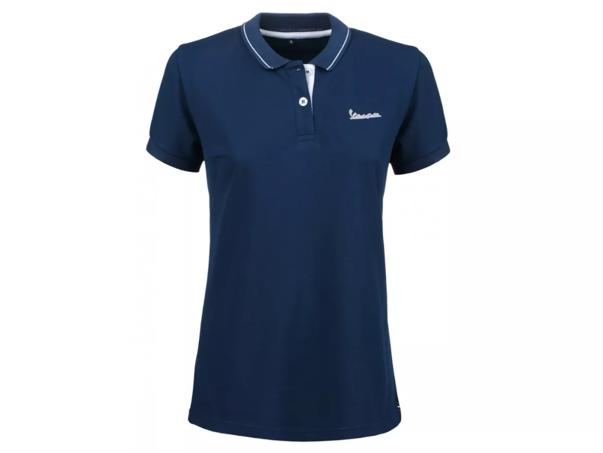 Poloshirt, dames -VESPA grafisch, blauw- M