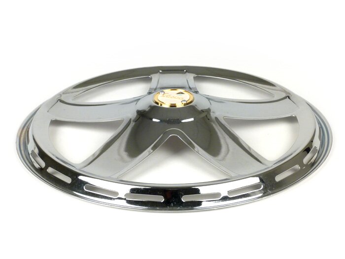 Naafdop -PIAGGIO, Ferrarina, 5-spaaks, Vespa embleem, jaren '50 - voor open 10 velg - Vespa V50, V90, PV125, ET3, PK, GT, GTR, TS, GL, GS VS5T, Sprint, T4, Rally, PX, T5 125cc - chroom