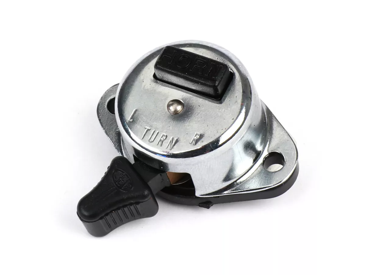 Indikatorbrytare med integrerad hornknapp -CEV (NOS)- Vespa V50 S, SR50, V50 R, V90, SS90, Nuova 125, PV125, ET3, Super, GS150 / GS3, GS160 / GS4 (VSB1T), Sprint, Rally180 (VSD1T), Rally200 (VSE1T) - passar även för USA-modeller