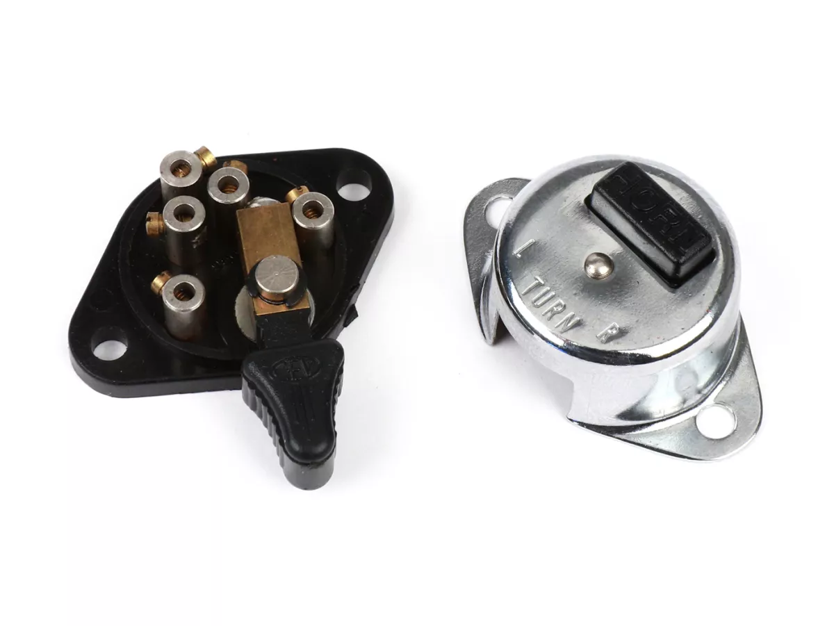 Indikatorbrytare med integrerad hornknapp -CEV (NOS)- Vespa V50 S, SR50, V50 R, V90, SS90, Nuova 125, PV125, ET3, Super, GS150 / GS3, GS160 / GS4 (VSB1T), Sprint, Rally180 (VSD1T), Rally200 (VSE1T) - passar även för USA-modeller