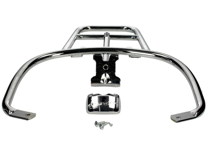 Rak bagasi belakang -PIAGGIO, dengan pegangan pegangan penumpang, untuk jenis bagasi atas Vespa LX - Vespa GT, GTL, GTV, GTS, GTS Super, GT60 - 125-200-250-300cc - chrome