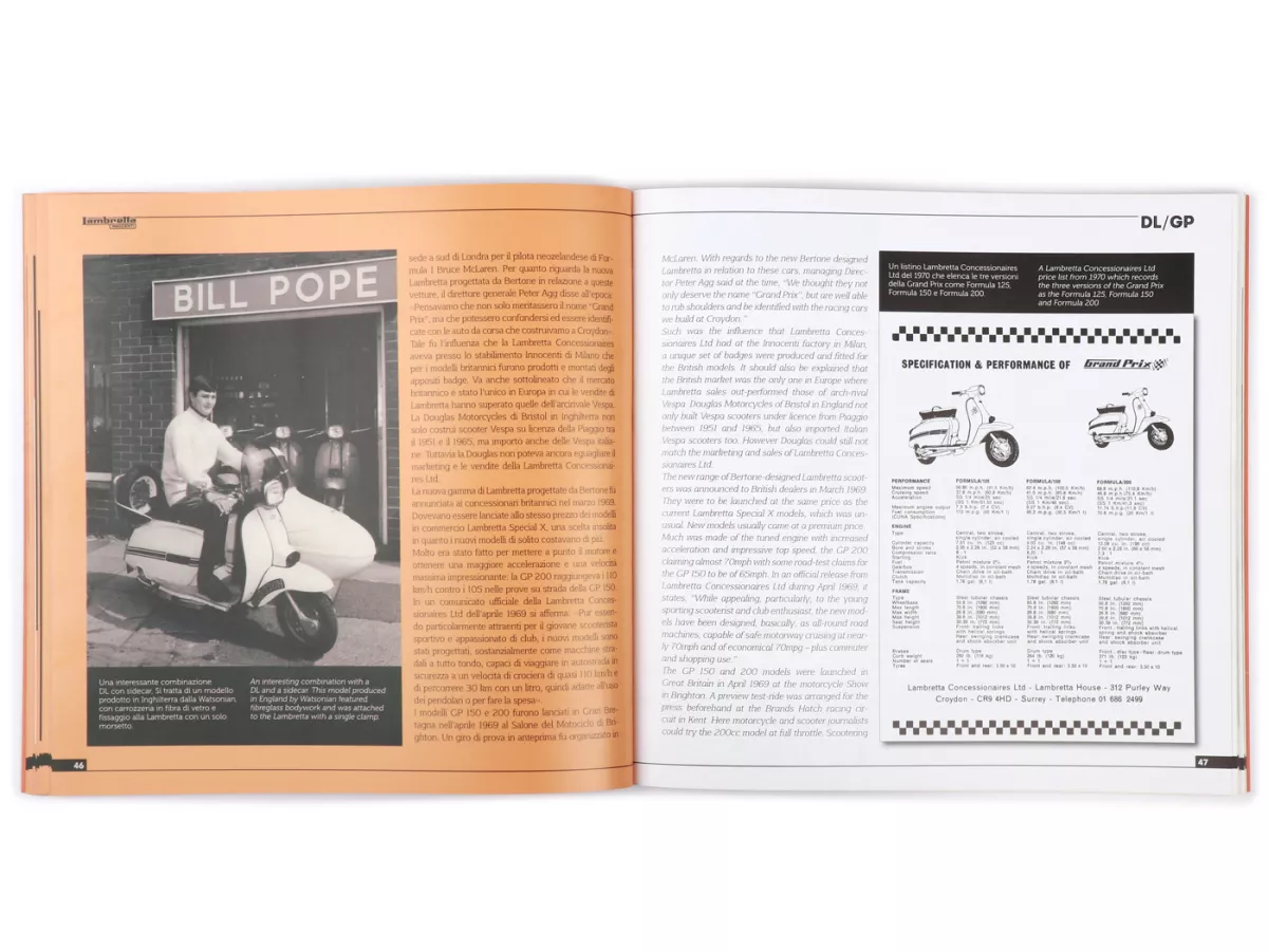 Libro -Lambretta DL / GP historia, modelos y documentación- de Vittorio Tessera (italiano, inglés, 96 páginas, color)