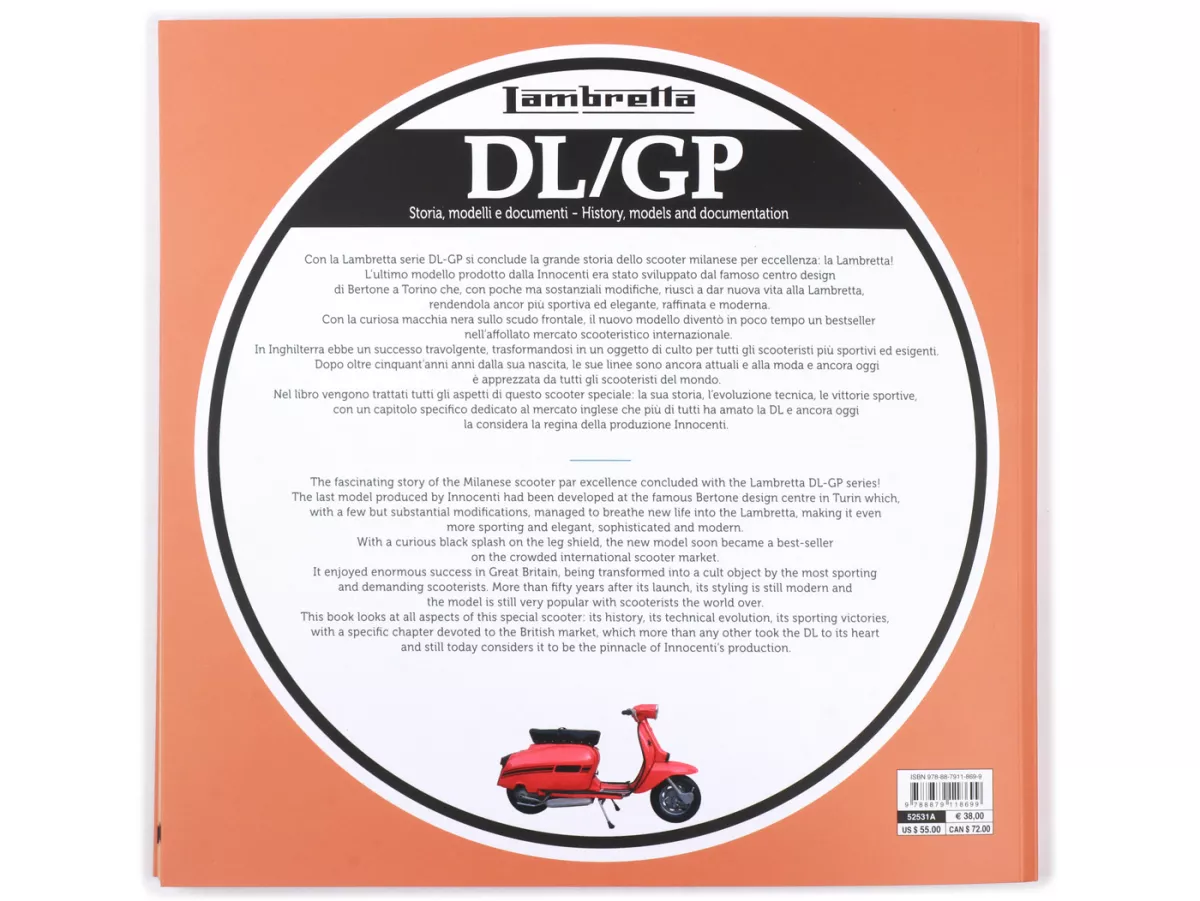 Libro -Lambretta DL / GP historia, modelos y documentación- de Vittorio Tessera (italiano, inglés, 96 páginas, color)