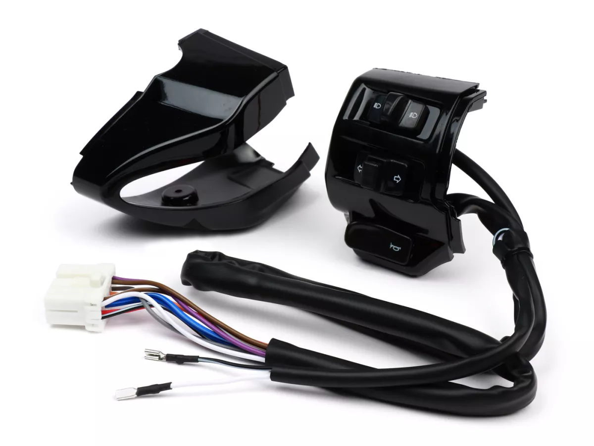 Switch unit kiri -DMP- VESPA Primavera 50 2T/4T, Sprint 50 2T/4T - termasuk sampul depan - hitam mengkilap
