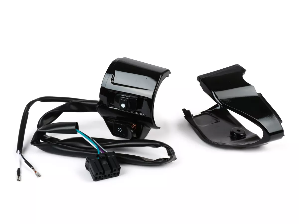 Switch unit kanan -DMP- VESPA Primavera 50 2T/4T, Sprint 50 2T/4T - termasuk sampul depan - hitam mengkilap