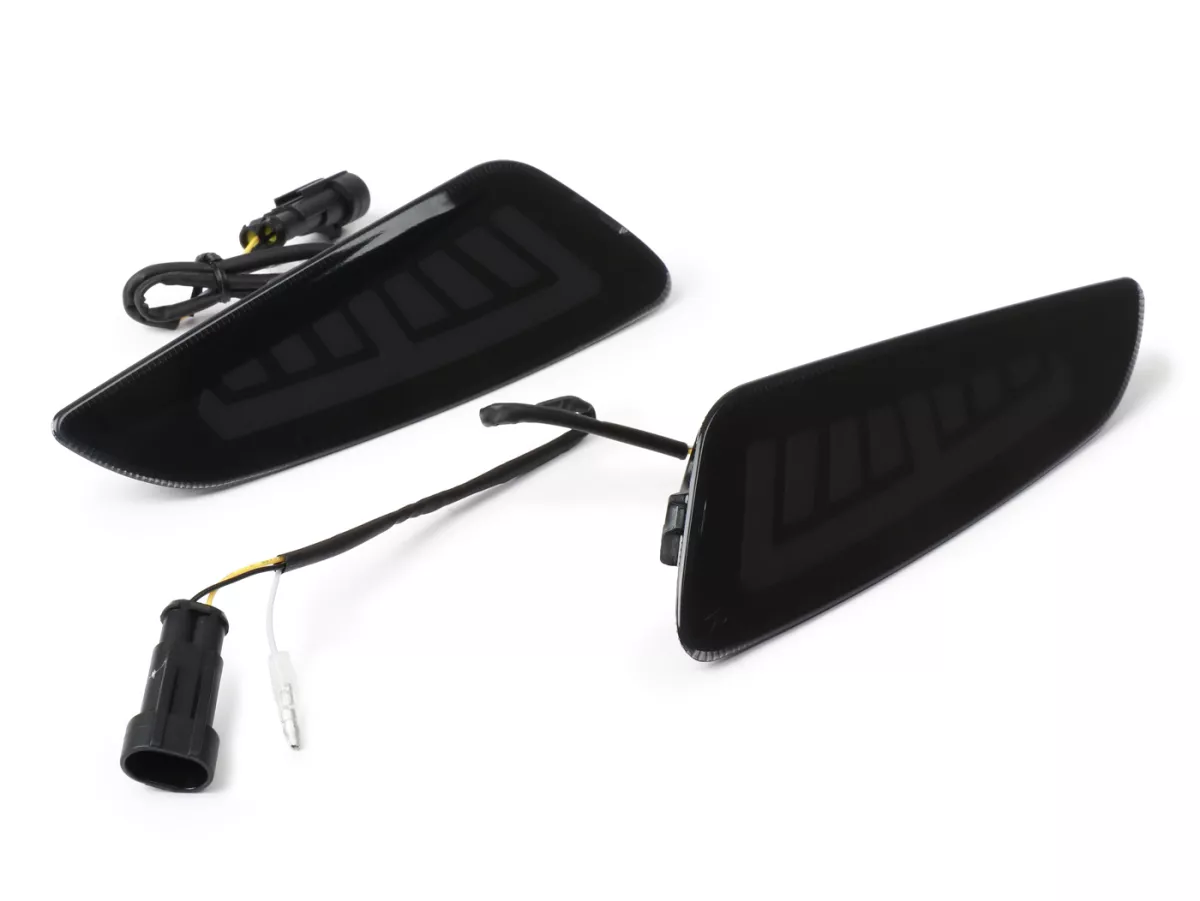 Set indikator -DAYA 1- Lampu LED sport daytime running light (E-mark) - Vespa Primavera, Sprint - warna asap / hitam - depan - kaca bening