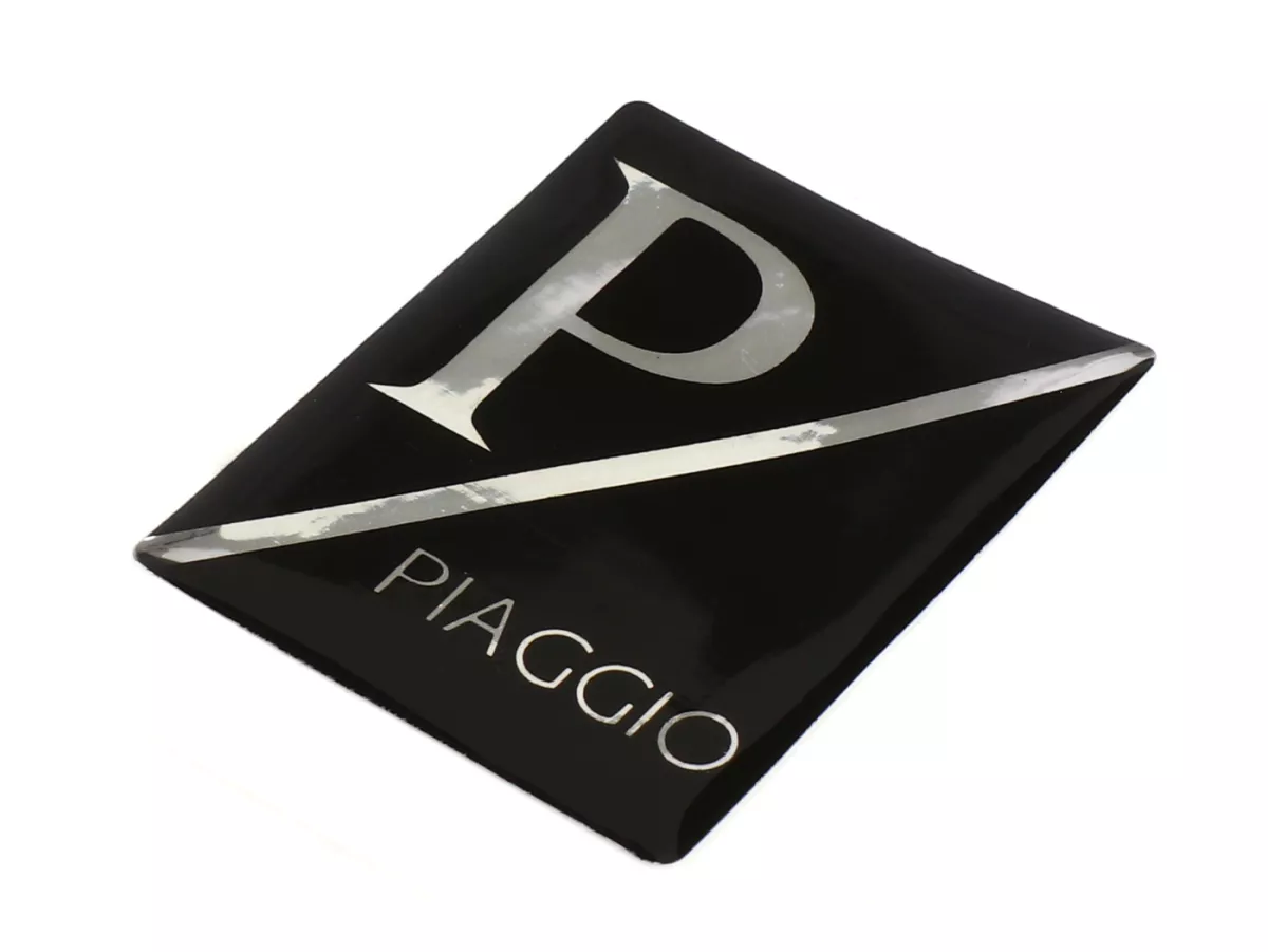 3D Sticker badge horn cover -OEM QUALITY- Vespa Piaggio rectangle - Vespa PX Lusso/Arcobaleno ( 2001-), Vespa ET2, ET4, GT125, GTL, GTV, GTS125, LX, LXV, S 50-125 - Plastic self-adhesive - black/black