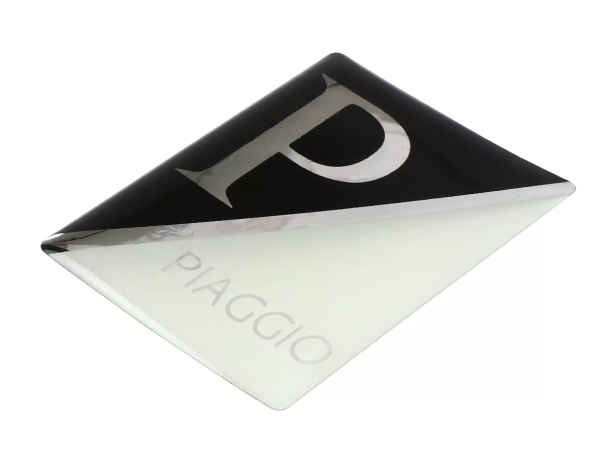 3D sticker cascade -OEM KWALITEIT- Vespa Piaggio rechthoek - Piaggio rechthoek - Vespa PX Lusso (vanaf 2001), Vespa ET2, ET4, GT125, GTL, GTV, GTS125, LX, LXV, S 50-125 - plastic zelfklevend - zwart/wit