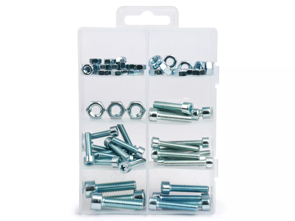 Binnenzeskantschroeven en -moeren assortimentsdoos -OEM- M5-M8, 75 stuks.