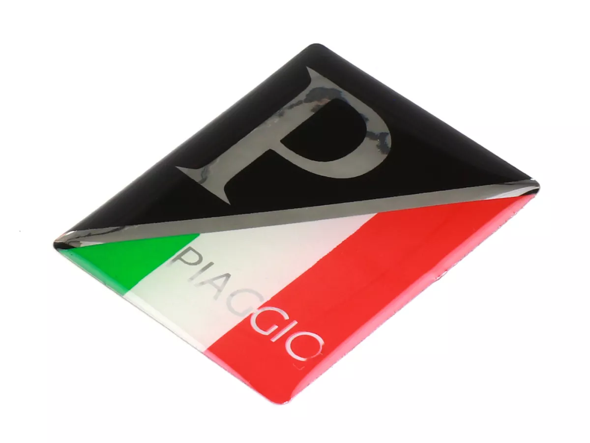 3D sticker cascade -OEM KWALITEIT- Vespa Piaggio rechthoek - Piaggio rechthoek - Vespa PX Lusso (vanaf 2001), Vespa ET2, ET4, GT125, GTL, GTV, GTS125, LX, LXV, S 50-125 - Plastic zelfklevend - Italië