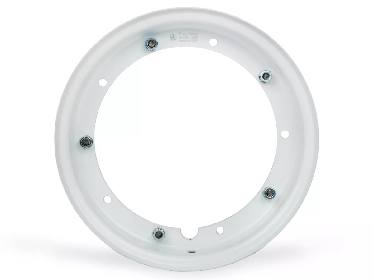 Wiel -FA ITALIA 2.10-10 inch, staal- Vespa (type PX) - Vespa Smallframe V50, 50N, Special, PV, ET3, PK50-125 (S/XL/XL2), Largeframe PX, T5, Sprint, Rally, GT/GTR, LML Star, Deluxe - Wit