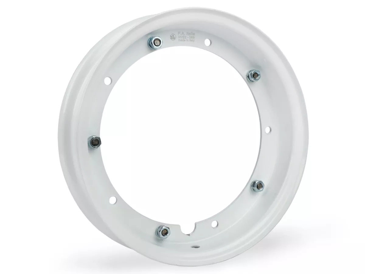 Wiel -FA ITALIA 2.10-10 inch, staal- Vespa (type PX) - Vespa Smallframe V50, 50N, Special, PV, ET3, PK50-125 (S/XL/XL2), Largeframe PX, T5, Sprint, Rally, GT/GTR, LML Star, Deluxe - Wit