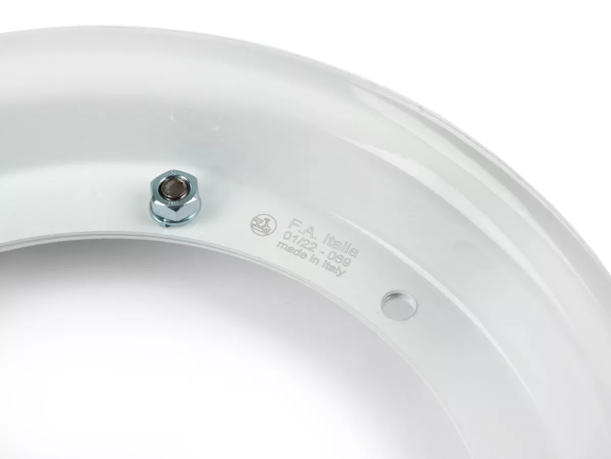 Wiel -FA ITALIA 2.10-10 inch, staal- Vespa (type PX) - Vespa Smallframe V50, 50N, Special, PV, ET3, PK50-125 (S/XL/XL2), Largeframe PX, T5, Sprint, Rally, GT/GTR, LML Star, Deluxe - Wit
