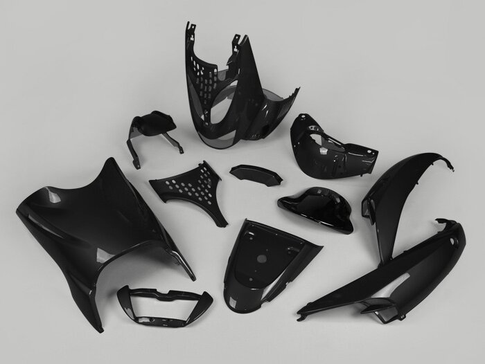 Set di parti della carenatura -EDGE- 11 pezzi - Aprilia SR dal 1998, SR50 Street - nero metallizzato