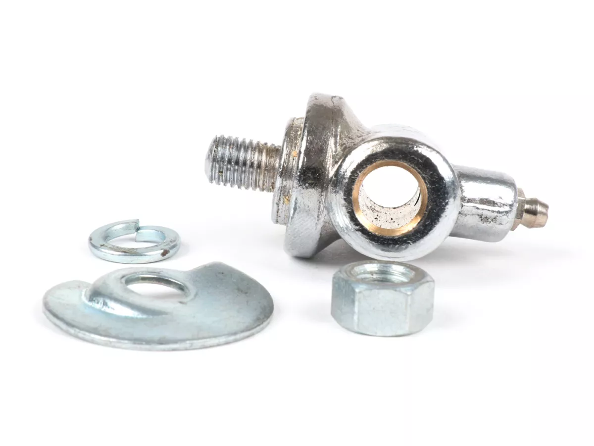 Spring bracket set (incl. spring plate and grease nipples) for front shock absorber, base fork/fork link -OEM QUALITY- Largeframe Sprint (VLB1T), Rally (VSD/VSE), GT/GTR125 (VNL2T), Super (VNC/VBC), TS125 (VNL3T), VNA, VNB, VBA, VBB, Vespa Wideframe V1-15