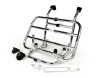 Front rack, fold down -FA ITALIA, chrome, with fuel  jerry can holder 5l FA Italia- Vespa Smallframe V50, 50S/N/L/R, 50SR, PV, ET3, PK S, PK XL, Largeframe PX, T5, Sprint, Rally, GS160, SS180, TS, GT, GTR, VNA, VNB, VBA, VBB, Super, Wideframe V1-V33, VB,