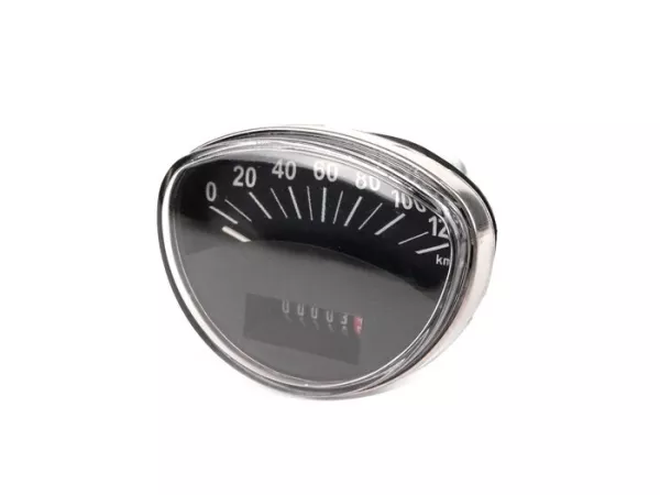 Speedometer -IMPOR- Vespa Rally180 (VSD1T), Rally200 (VSE1T), Sprint, PV125 - 120km/jam (dial hitam, angka putih)