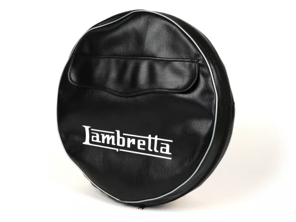 Spare wheel cover -IMPORT- Lambretta 3.50 - 10- black, with pouch, grey piping