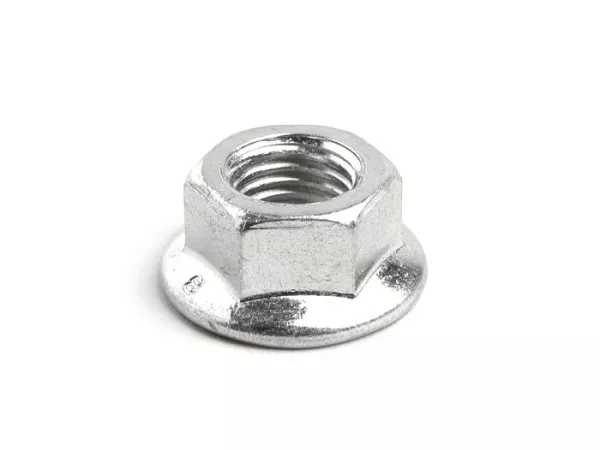 Nut with flange -DIN 6923- M10 x 1.25 (used for crankshaft (drive side)) Piaggio 50cc, clutch bell Piaggio 50-100cc 4-stroke Piaggio 125cc 4-stroke (1st generation) - ET4 125, HABANA125, LIBERTY125, MOJITO125, SFERA125, TORPEDO125