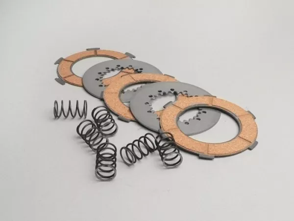 Clutch friction plate set -VESPA type 6 springs (PX80, PX125, PX150)- 3 friction plates premium quality (incl. springs and steel plates)