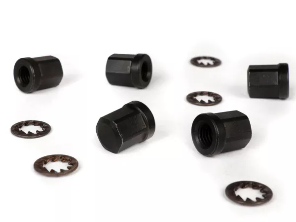 Juego de tuercas de sombrerete para llanta tubeless -M8 con collar 14mm- tipo FA Italia - SW=12mm, negro