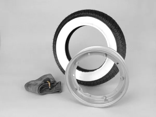 Wheel -VESPA SAVA/MITAS B14 white wall- 3.50 - 10 inch TT 51J  - wheel rim 2.10-10 grey