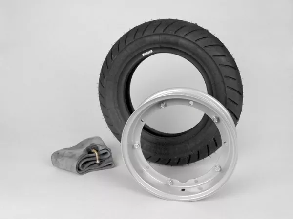 Ban lengkap -VESPA MICHELIN S1- 3.50 - 10 inci TL/TT 51J - Pelek 2.10-10 Abu-abu
