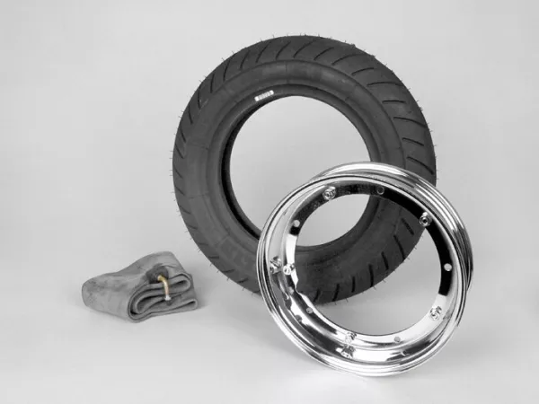 Kit complet pneu -VESPA MICHELIN S1- 3.50 - 10 pouces TL/TT 51J - jante 2.10-10 chromé