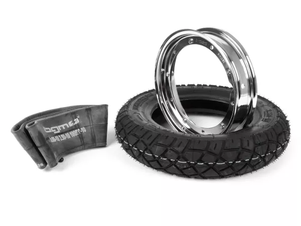 Banden complete set -VESPA HEIDENAU K58- 3.50 - 10 inch TL 59M (versterkt) - velg 2.10-10 chroom