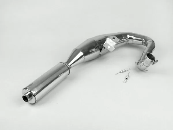 Uitlaat -PERFORMANCE LH reservewiel versie- Vespa PX80, PX125, PX150 - 166cc, 177cc - roestvrij staal