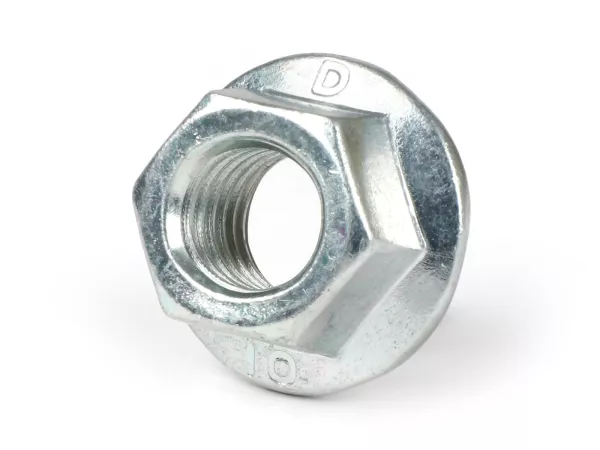 Nut self-locking (crush type) with flange -similar to DIN 6923- M12 x 1.50 - used as clutch nut for clutch Vespa Cosa2, BGM PRO Superstrong Largeframe
