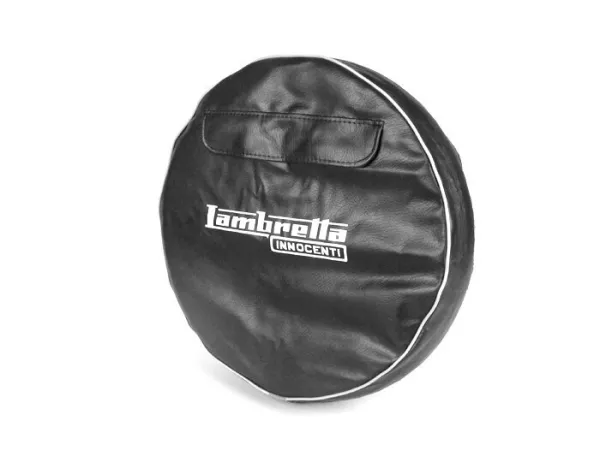Cubre rueda de repuesto -IMPORT- Lambretta 3.50 - 10- Negro, con bolsillo, ribete blanco