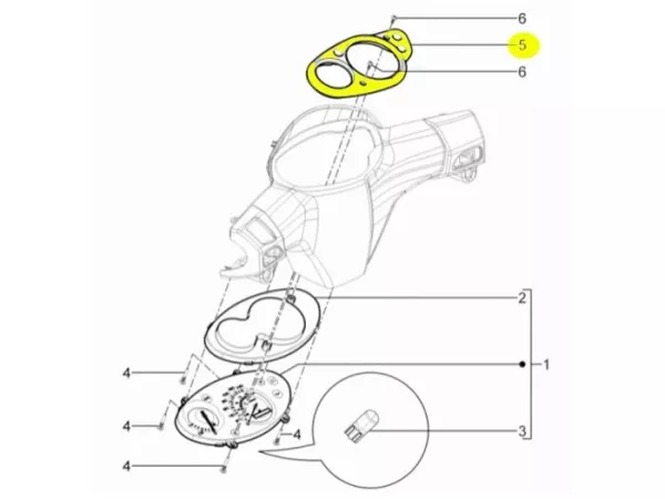 Bezel speedometer -PIAGGIO- TPH baru (mulai tahun 2010) (LBMC501, LBMM701, ZAPM501)