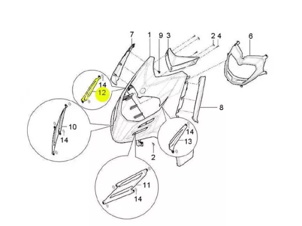 Cover for headlight rhs -PIAGGIO- New Typhoon (2010-) (LBMC501, LBMM701, ZAPM501)