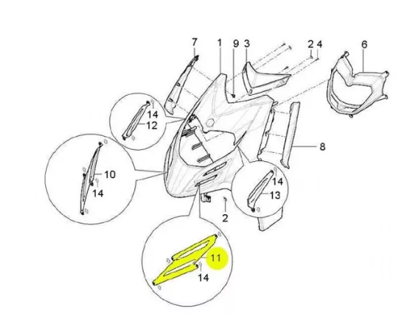 Cover for lower legshield louvre lhs -PIAGGIO- New Typhoon (2010-) (LBMC501, LBMM701, ZAPM501)