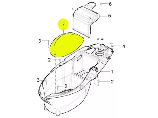 Tutup di kompartemen helm -PIAGGIO- TPH baru (mulai tahun 2010) (LBMC501, LBMM701, ZAPM501), Aprilia Sport City One (ZD4SB, ZD4SG)