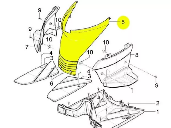 Fairing di bawah bangku jok -PIAGGIO- TPH baru (mulai tahun 2010) (LBMC501, LBMM701, ZAPM501), Aprilia Sport City One (ZD4SB, ZD4SG)