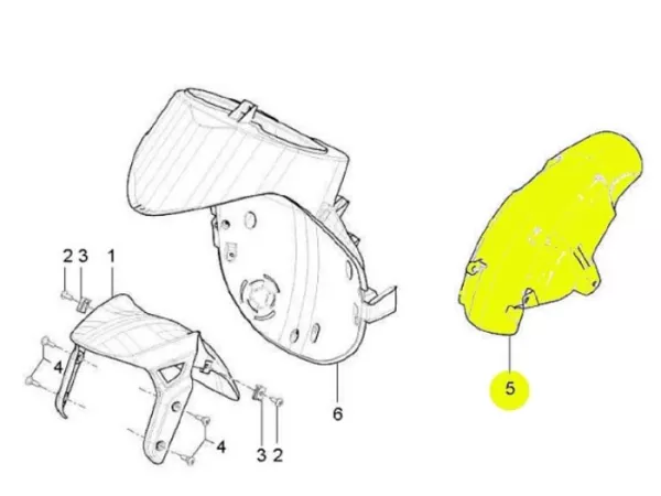 Rear mudguard -PIAGGIO- Piaggio TPH 125 (LBMM70100), Piaggio TPH 50 (LBMC50100, LBMC50101), Aprilia SR Motard 50 (LBMC50200, LBMC50201)