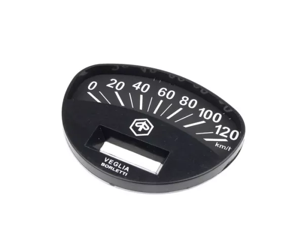 Tombol speedometer -PIAGGIO- Vespa Rally180 (VSD1T), Rally200 (VSE1T), Sprint, PV125 - 120km/jam (tombol hitam, angka putih)