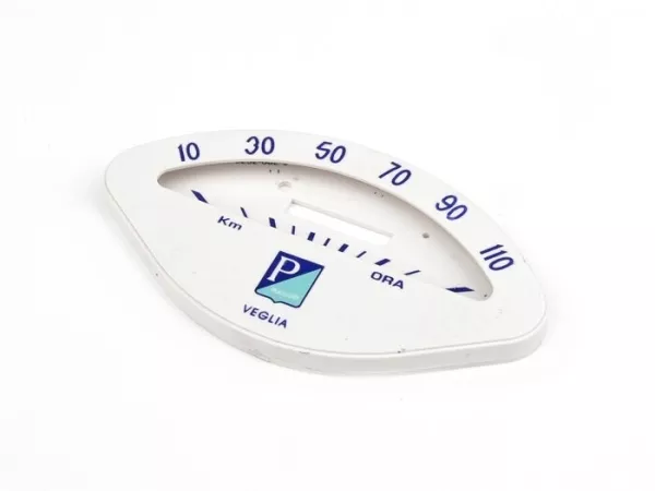 Speedo face -PIAGGIO shell-shape- Vespa VBA, VBB, GL150 (VLA1T), GT125 (VNL2T), GTR125 (VNL2T), Sprint - blue, 110km/h