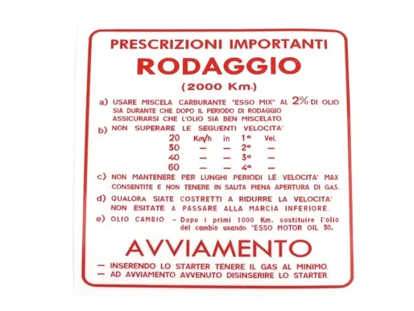 Petunjuk pengoperasian -KUALITAS OEM- Vespa Italia 4-kecepatan, rasio pencampuran 2% - Merah